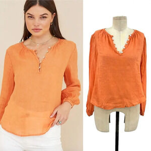 Bella Dahl Long Sleeve Button Loop Pullover Top Orange Size Small‎